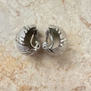 Monet Classic Silver Chevron Textured Clip-On Earrings - Silver